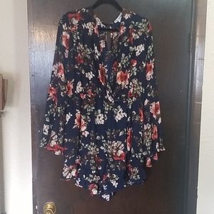 Navy Blue floral Romper NWOT